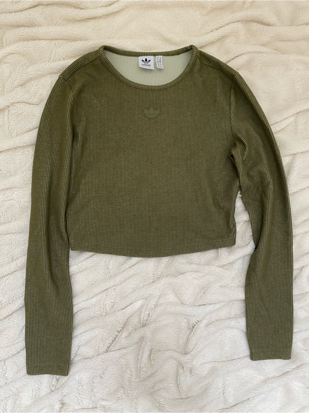 Adidas cropped ribbed long-sleeve top green center logo Sz M